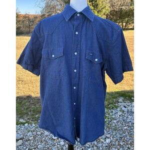 Vintage Wrangler Blue Denim Western Long Sleeve Classic Pearl Snap Shirt Size L